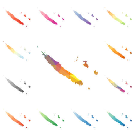 New Caledonia geometric polygonal, mosaic style maps collection. Bright abstract tessellation, low poly style, modern design. New Caledonia polygonal maps for your infographics or presentation.のイラスト素材