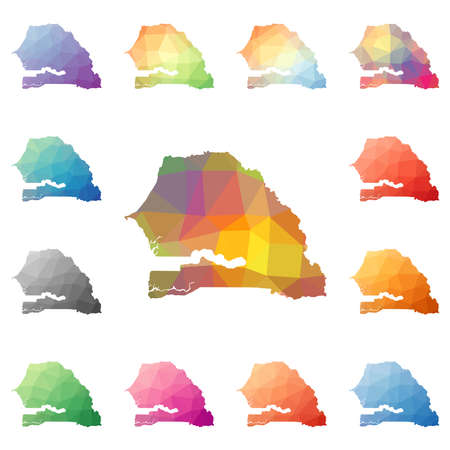 Senegal geometric polygonal, mosaic style maps collection.のイラスト素材