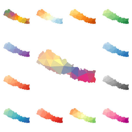 Nepal geometric polygonal, mosaic style maps collection.のイラスト素材