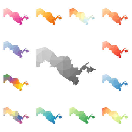 Uzbekistan geometric polygonal, mosaic style maps collection.のイラスト素材
