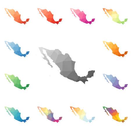 Mexico geometric polygonal, mosaic style maps collection.のイラスト素材