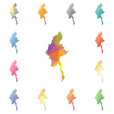 Myanmar geometric polygonal, mosaic style maps collection.のイラスト素材