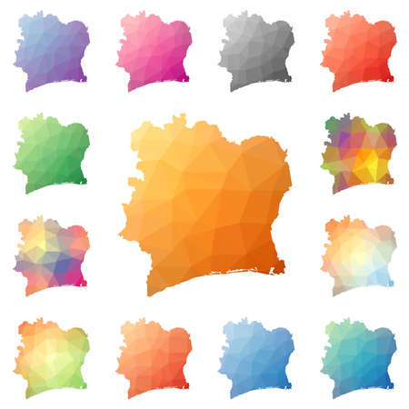 Ivory Coast geometric polygonal, mosaic style maps collection.のイラスト素材