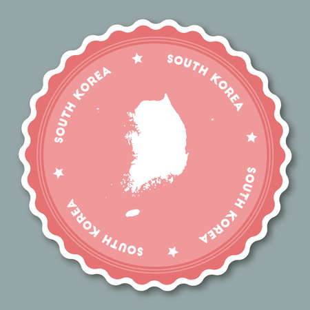 Republic of Korea sticker flat design. Round flat style badges of trendy colors with country map and name. Country sticker vector illustration.のイラスト素材