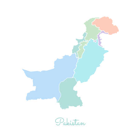 Pakistan region map: colorful with white outline. Detailed map of Pakistan regions. Vector illustration.のイラスト素材
