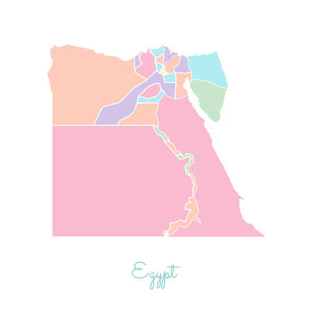 Egypt region map: colorful with white outline. Detailed map of Egypt regions. Vector illustration.のイラスト素材