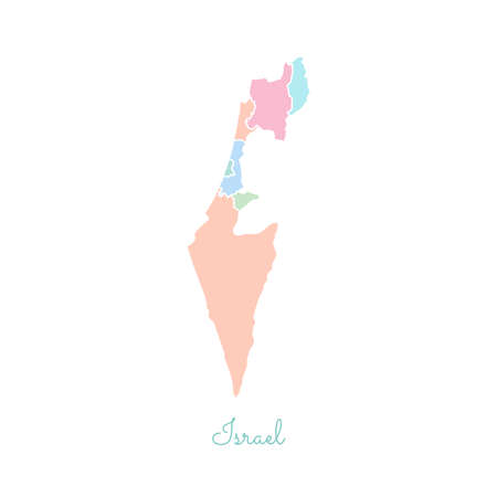 Israel region map: colorful with white outline. Detailed map of Israel regions. Vector illustration.のイラスト素材