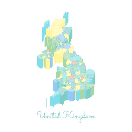 United Kingdom region map: colorful isometric top view. Detailed map of United Kingdom regions. Vector illustration.のイラスト素材