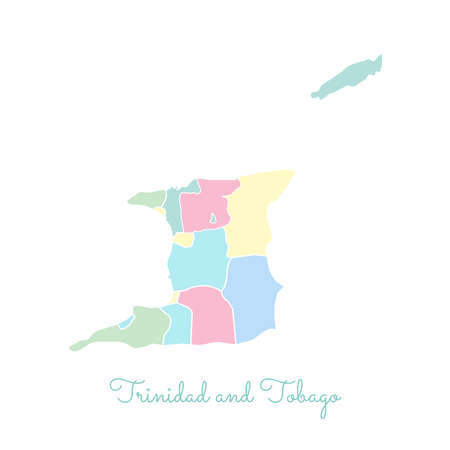 Trinidad and Tobago region map: colorful with white outline. Detailed map of Trinidad and Tobago regions. Vector illustration.のイラスト素材