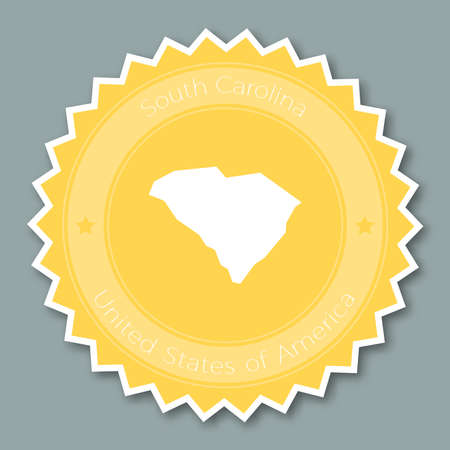 South Carolina badge flat design. Round flat style sticker of trendy colors with the state map and name. US state badge vector illustration.のイラスト素材