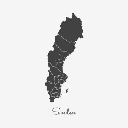 Sweden region map: grey outline on white background. Detailed map of Sweden regions. Vector illustration.のイラスト素材