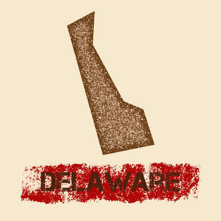 Delaware distressed map. Grunge patriotic poster with textured state ink stamp and roller paint mark, vector illustration.のイラスト素材