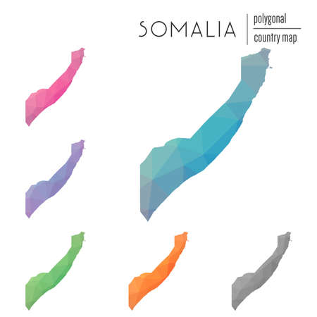 Set of vector polygonal Somalia maps. Bright gradient map of country in low poly style. Multicolored Somalia map in geometric style for your infographics.のイラスト素材