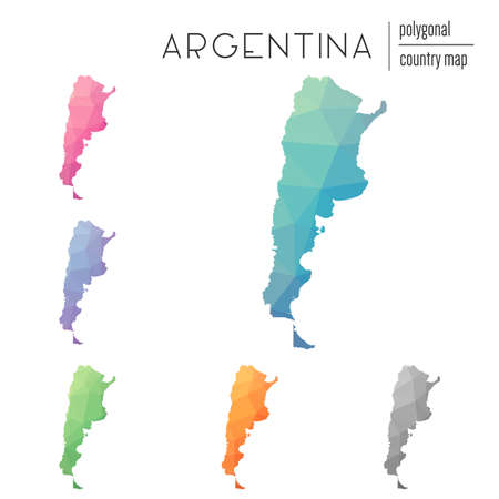 Set of vector polygonal Argentina maps. Bright gradient map of country in low poly style. Multicolored Argentina map in geometric style for your infographics.のイラスト素材