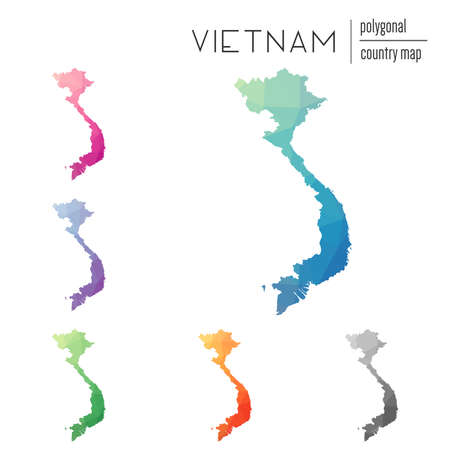 Set of vector polygonal Vietnam maps. Bright gradient map of country in low poly style. Multicolored Vietnam map in geometric style for your infographics.のイラスト素材