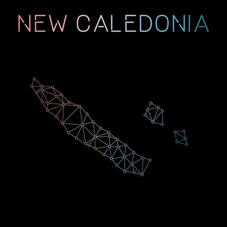New Caledonia network map. Abstract polygonal map design. Network connections vector illustration.のイラスト素材