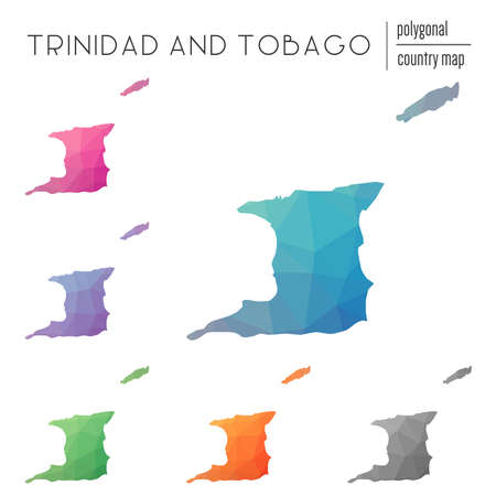 Set of vector polygonal Trinidad and Tobago maps. Bright gradient map of country in low poly style. Multicolored Trinidad and Tobago map in geometric style for your infographics.のイラスト素材