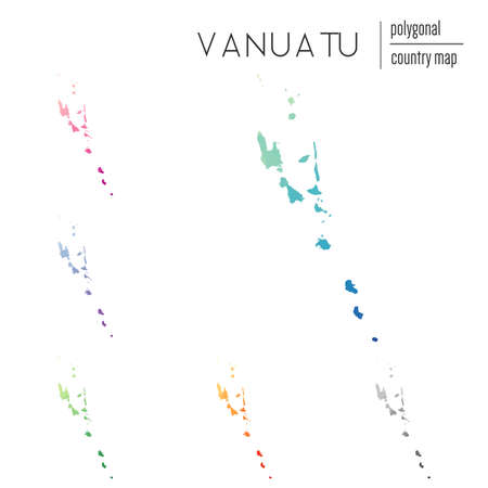 Set of vector polygonal Vanuatu maps. Bright gradient map of country in low poly style. Multicolored Vanuatu map in geometric style for your infographics.のイラスト素材