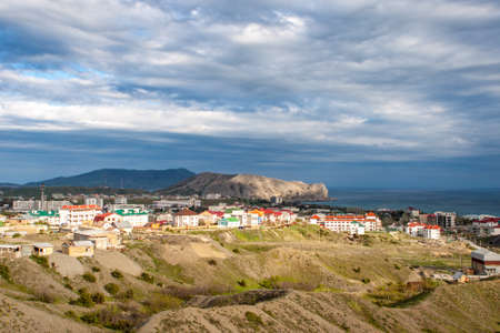 Sudak Town and cape Meganom in Crimea, Ukraine.の写真素材