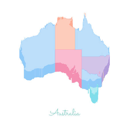Australia region map: colorful isometric top view. Detailed map of Australia regions. Vector illustration.のイラスト素材
