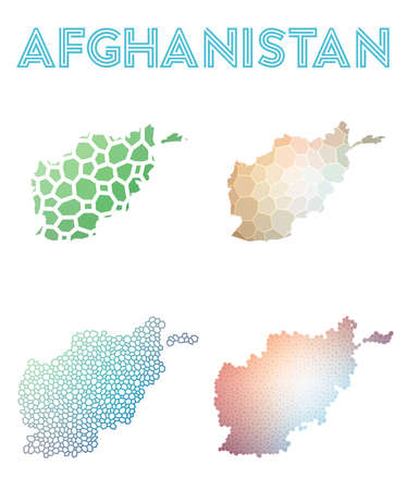 Afghanistan polygonal map. Mosaic style maps collection. Bright abstract tessellation, geometric, low poly, modern design. Afghanistan polygonal maps for infographics or presentation.のイラスト素材
