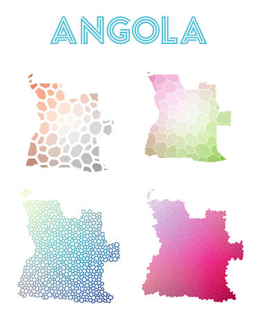 Angola polygonal map. Mosaic style maps collection. Bright abstract tessellation, geometric, low poly, modern design. Angola polygonal maps for infographics or presentation.のイラスト素材
