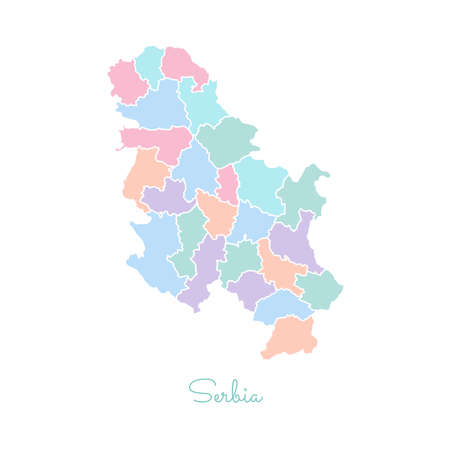Serbia region map: colorful with white outline. Detailed map of Serbia regions. Vector illustration.のイラスト素材