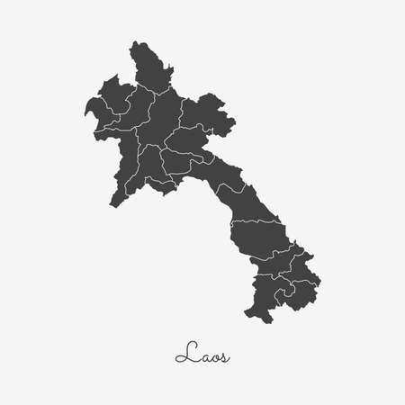 Laos region map: grey outline on white background. Detailed map of Laos regions. Vector illustration.のイラスト素材