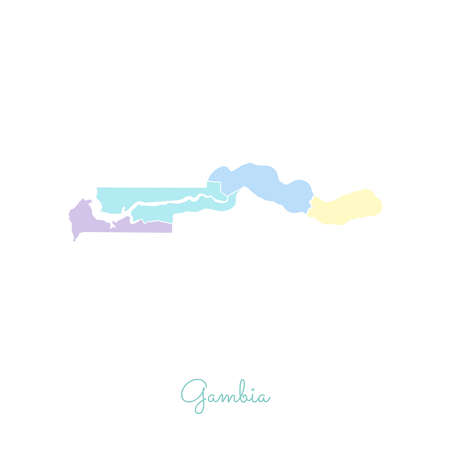 Gambia region map: colorful with white outline. Detailed map of Gambia regions. Vector illustration.のイラスト素材