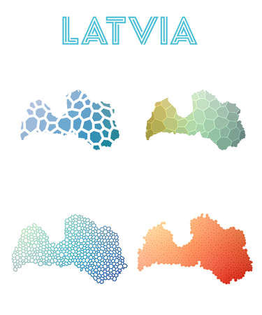 Latvia polygonal map. Mosaic style maps collection. Bright abstract tessellation, geometric, low poly, modern design. Latvia polygonal maps for infographics or presentation.のイラスト素材
