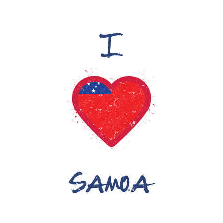 I love Samoa t-shirt design. Samoan flag in the shape of heart on white background. Grunge vector illustration.のイラスト素材