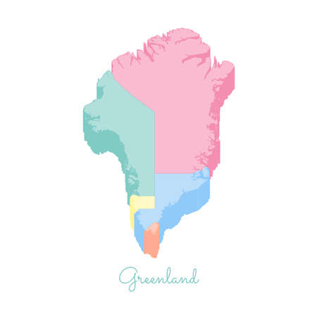 Greenland region map: colorful isometric top view. Detailed map of Greenland regions. Vector illustration.のイラスト素材