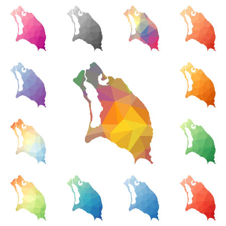 Barbuda geometric polygonal, mosaic style island maps collection. Bright abstract tessellation, low poly style, modern design. Barbuda polygonal maps for your infographics or presentation.のイラスト素材