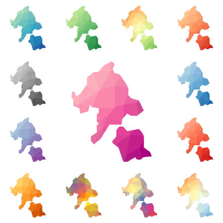 Aka Island geometric polygonal, mosaic style island maps collection. Bright abstract tessellation, low poly style, modern design. Aka Island polygonal maps for your infographics or presentation.のイラスト素材