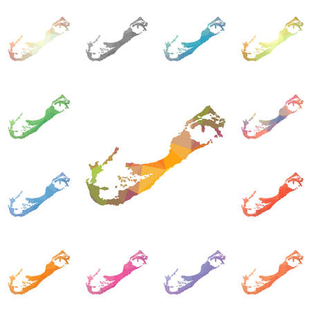 Bermuda geometric polygonal, mosaic style island maps collection. Bright abstract tessellation, low poly style, modern design. Bermuda polygonal maps for your infographics or presentation.のイラスト素材