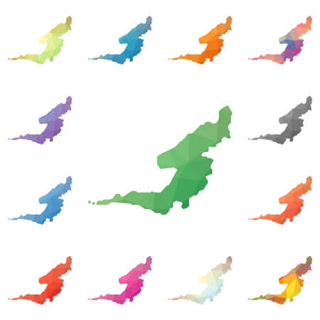 Bequia geometric polygonal, mosaic style island maps collection. Bright abstract tessellation, low poly style, modern design. Bequia polygonal maps for your infographics or presentation.のイラスト素材