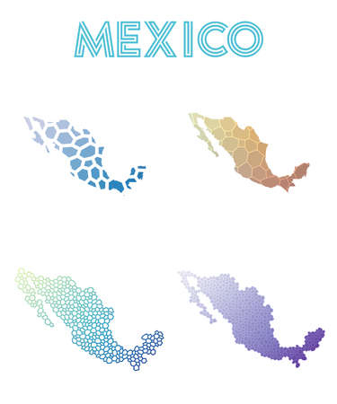 Mexico polygonal map. Mosaic style maps collection. Bright abstract tessellation, geometric, low poly, modern design. Mexico polygonal maps for infographics or presentation.のイラスト素材