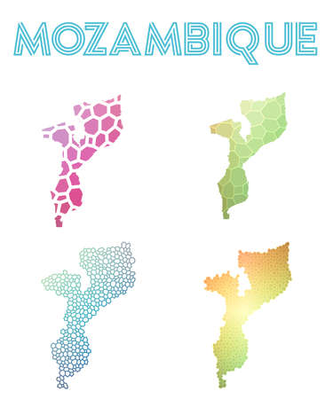 Mozambique polygonal map. Mosaic style maps collection. Bright abstract tessellation, geometric, low poly, modern design. Mozambique polygonal maps for infographics or presentation.のイラスト素材