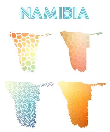 Namibia polygonal map. Mosaic style maps collection. Bright abstract tessellation, geometric, low poly, modern design. Namibia polygonal maps for infographics or presentation.のイラスト素材