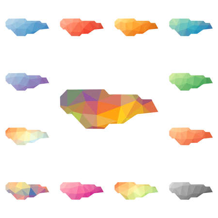 Buck Island Reef geometric polygonal, mosaic style island maps collection. Bright abstract tessellation, low poly style, modern design.のイラスト素材