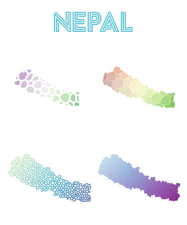 Nepal polygonal map. Mosaic style maps collection. Bright abstract tessellation, geometric, low poly, modern design. Nepal polygonal maps for infographics or presentation.のイラスト素材