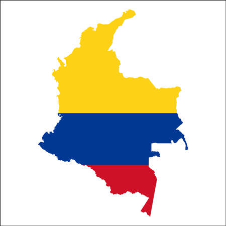 Colombia high resolution map with national flag. Flag of the country overlaid on detailed outline map isolated on white background.のイラスト素材