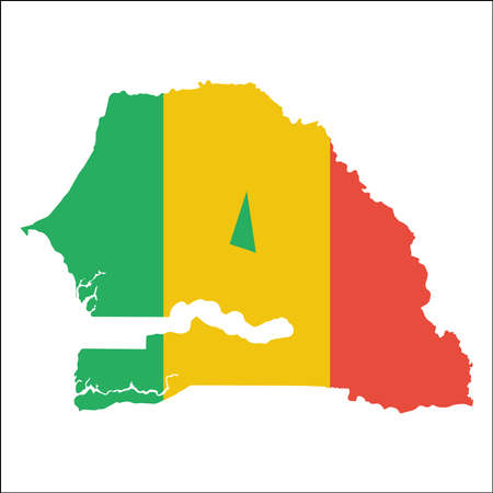 Senegal high resolution map with national flag. Flag of the country overlaid on detailed outline map isolated on white background.のイラスト素材