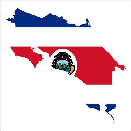 Costa Rica high resolution map with national flag. Flag of the country overlaid on detailed outline map isolated on white background.のイラスト素材