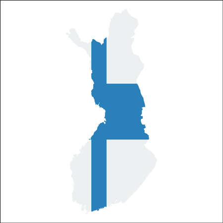 Finland high resolution map with national flag. Flag of the country overlaid on detailed outline map isolated on white background.のイラスト素材
