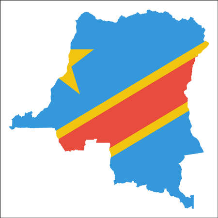 Congo, The Democratic Republic Of The high resolution map with national flag. Flag of the country overlaid on detailed outline map isolated on white background.のイラスト素材