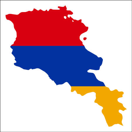 Armenia high resolution map with national flag. Flag of the country overlaid on detailed outline map isolated on white background.のイラスト素材