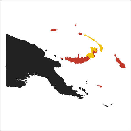 Papua New Guinea high resolution map with national flag. Flag of the country overlaid on detailed outline map isolated on white background.のイラスト素材