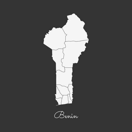 Benin region map: white outline on grey background. Detailed map of Benin regions. Vector illustration.のイラスト素材