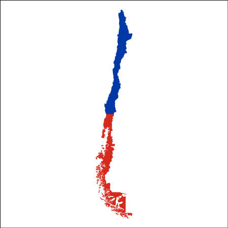 Chile high resolution map with national flag. Flag of the country overlaid on detailed outline map isolated on white background.のイラスト素材